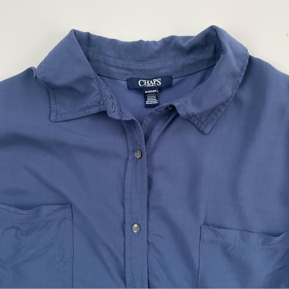 Chaps Denim Women's Slate Blue Soft Drapey Long-sleeve Button Down Size 1X - Picture 3 of 8